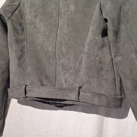 Vintage Bomber Jacket, Faux Suede, Khaki Cropped, Forever 21, Sz 6, NWOT - Picture 5 of 12